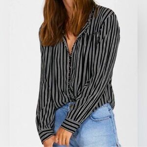 Amuse Society White and Black Striped Button Down Blouse